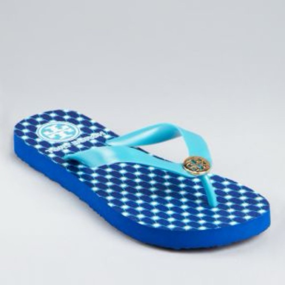 Tory Burch Aqua and Navy Flip Flops